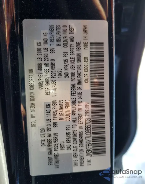 2020 Mazda Cx-5 Grand Touring Reserve из США, поврежденный, VIN JM3KFBAY7L0866703